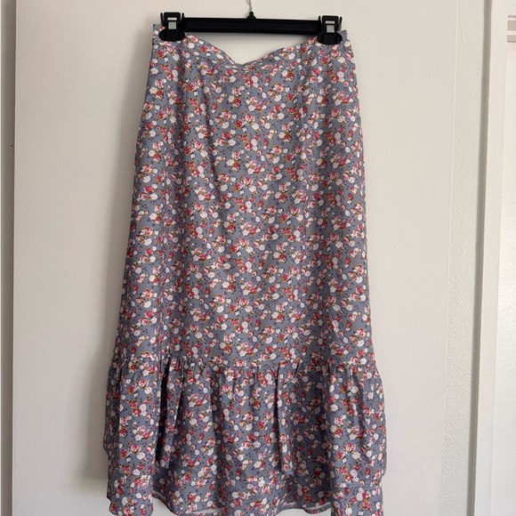 Floral Mdi Skirt - Blue and Pink - Picture 1 of 3
